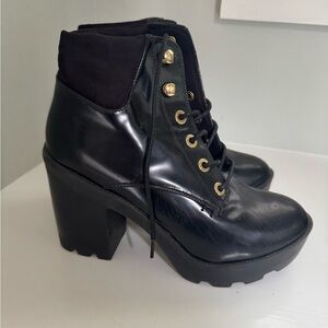 Aldo Black Lace Up Chunky Heel Boots